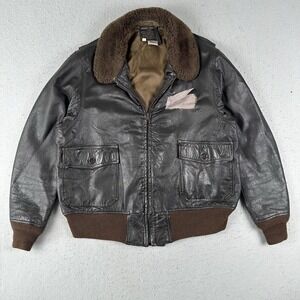 Vintage Avirex Jacket Mens 44 Leather Fur Collar G-1 US Navy Flight Bomber USA